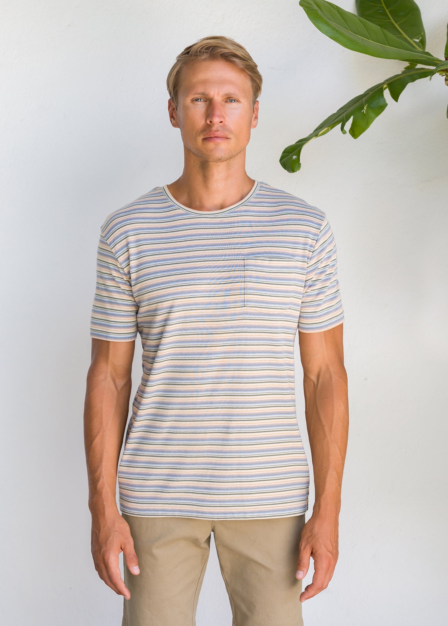 Casual Wear Stripe  Crew Neck T-shirt  With PKT