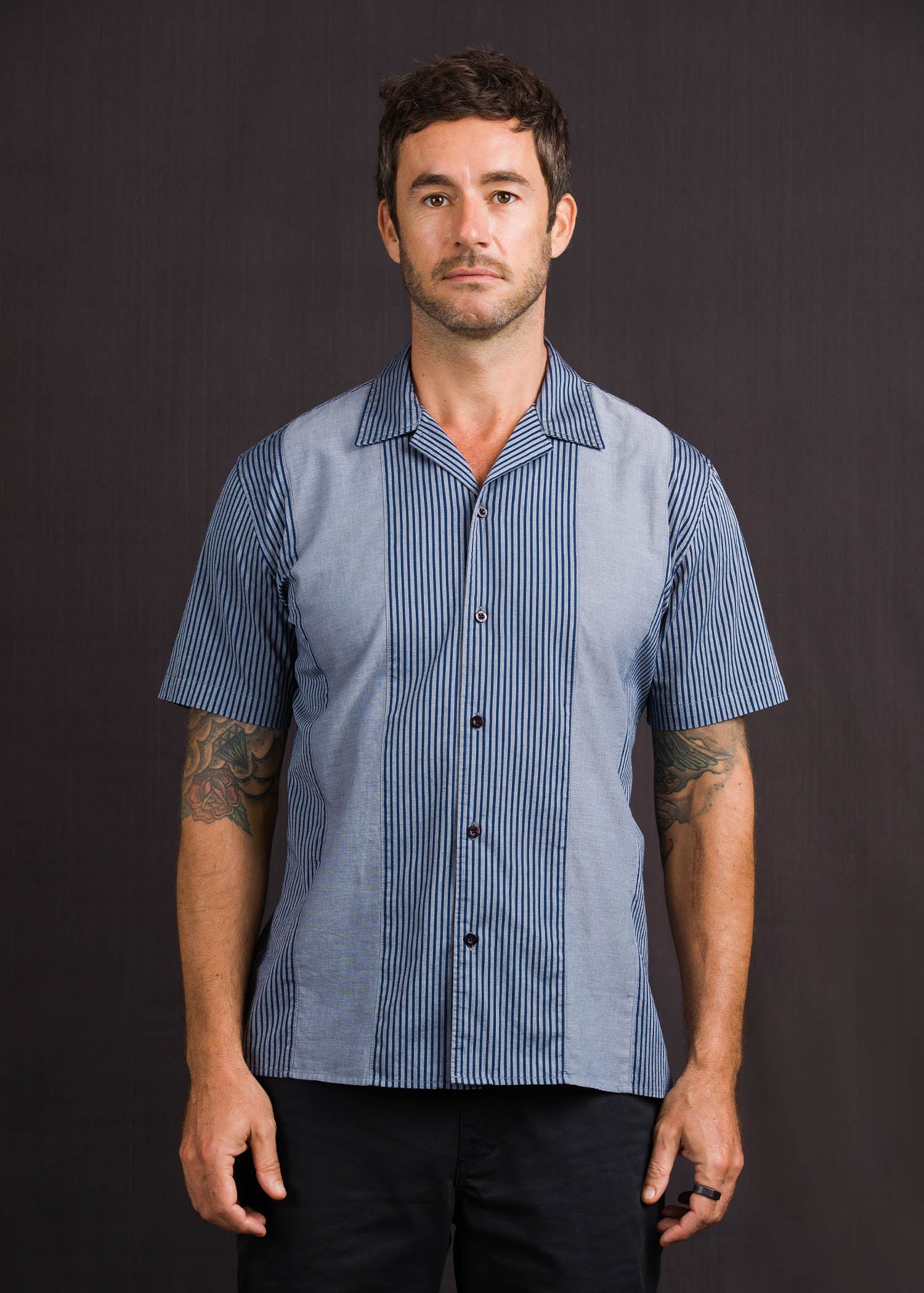 Dual Fabric Stripe S/S Shirt