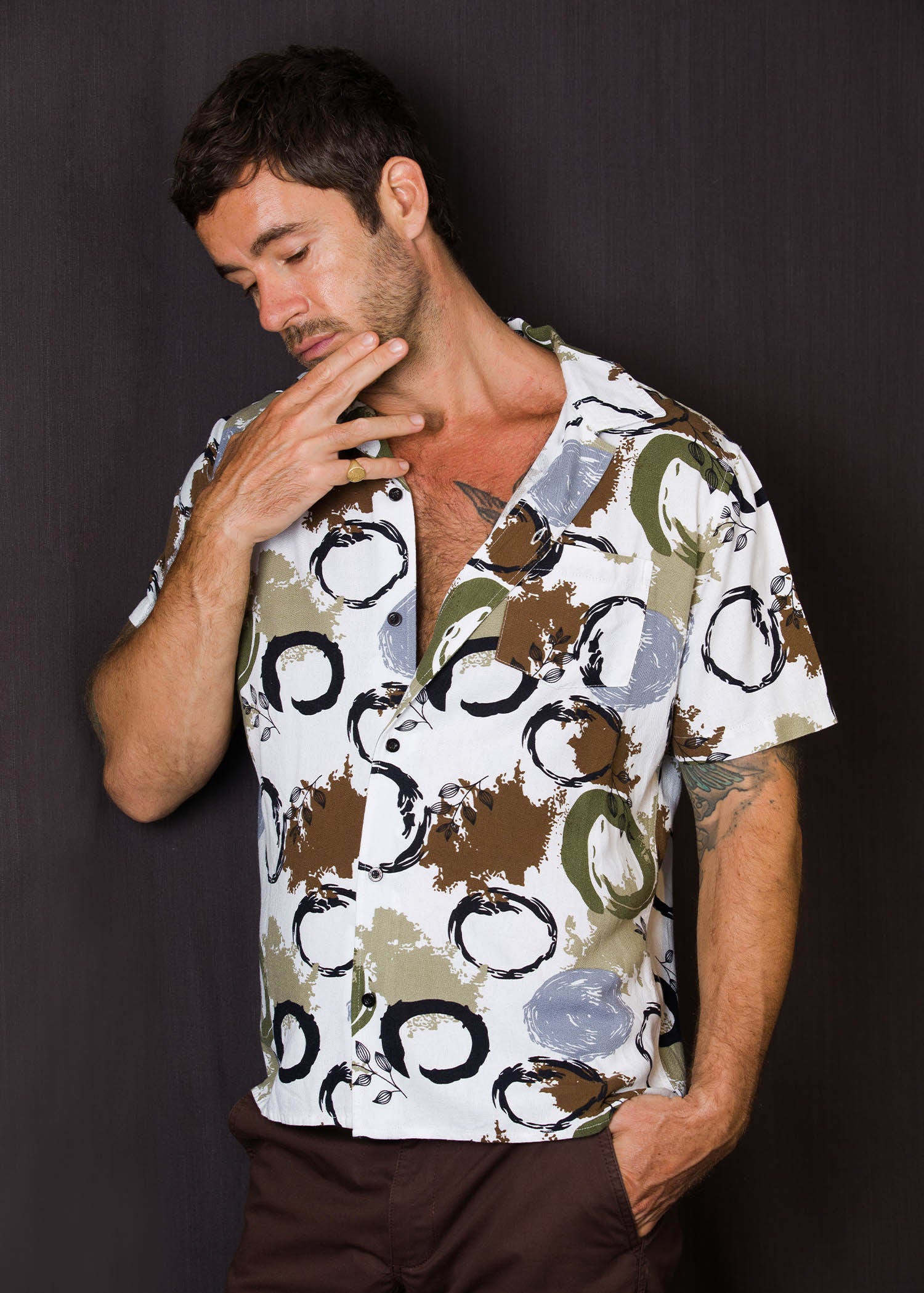 Casual Wear Printed  Cuban Collar S/S Shirt