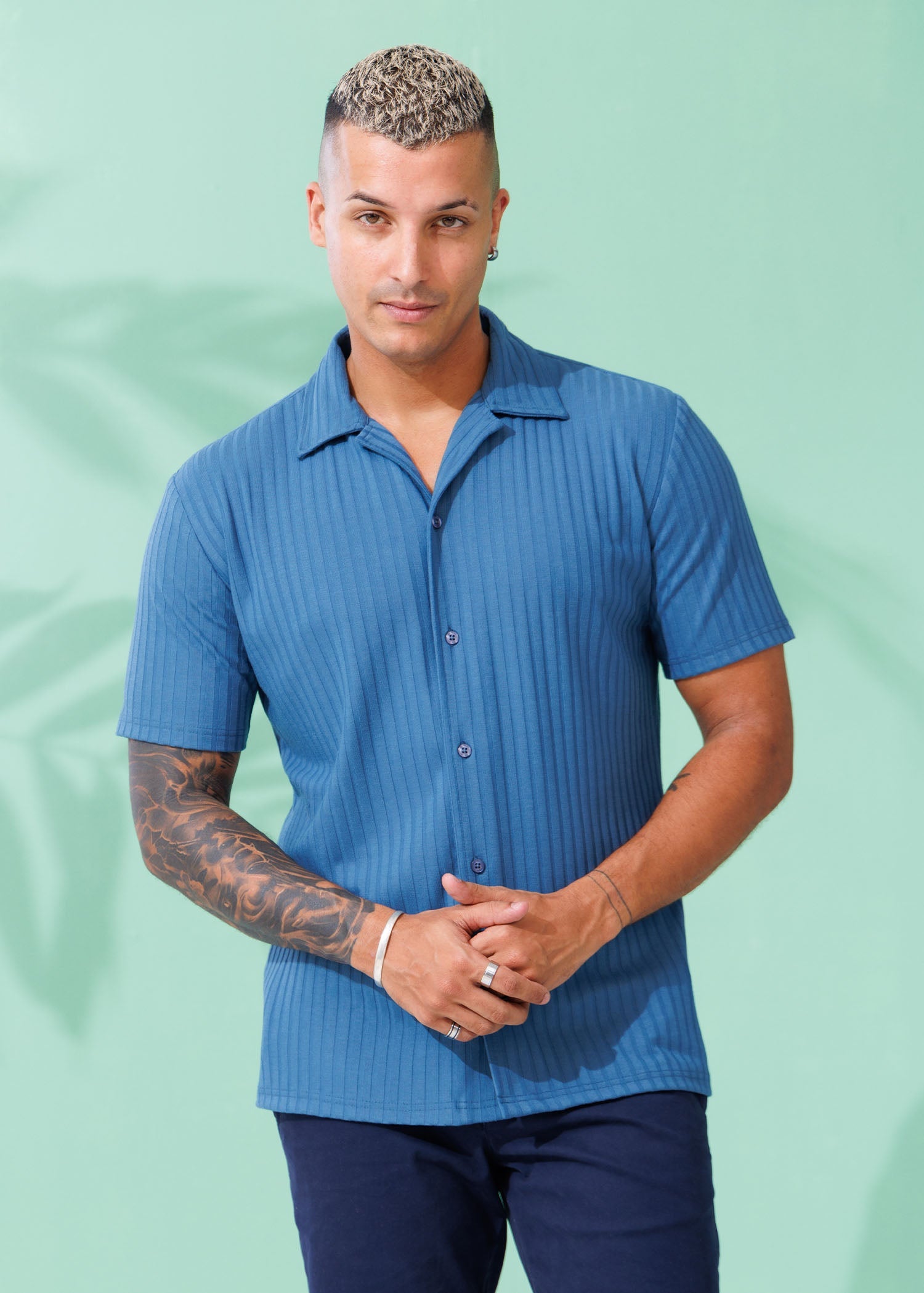 Knitted Cuban Collar S/S Shirt