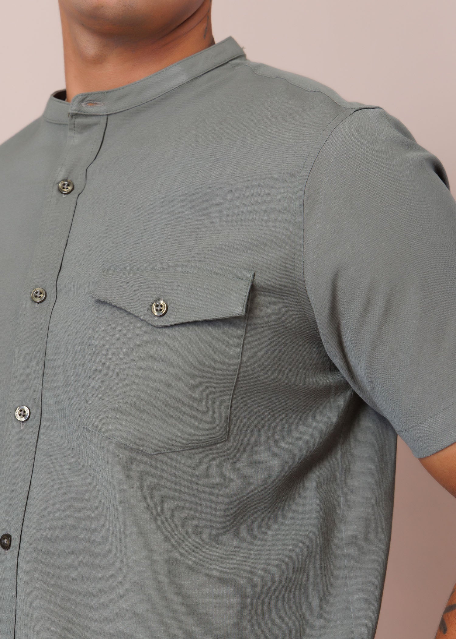 Manderin Collar S/S Shirt  With Flap PKT