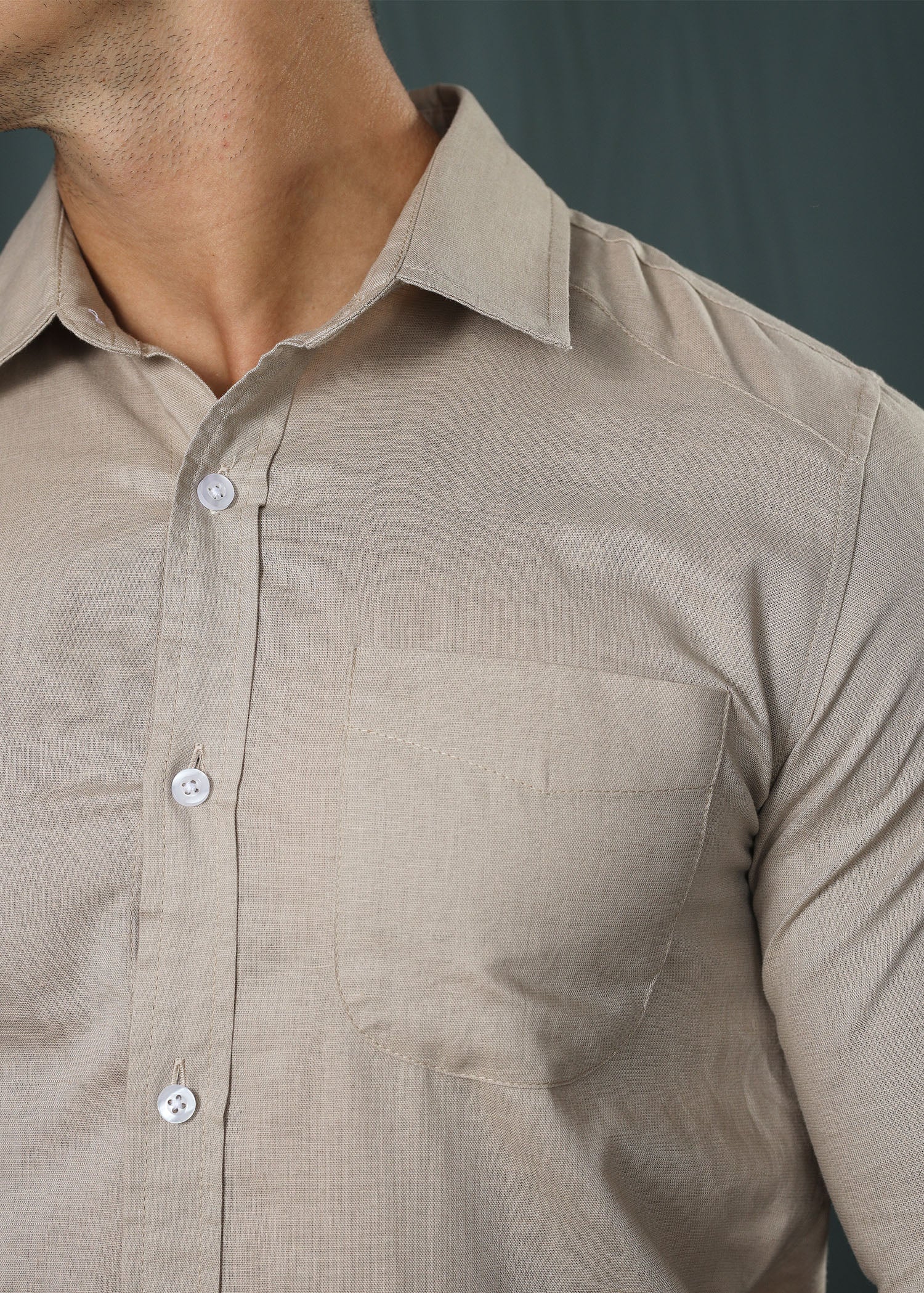Beige Detail Linen Shirt