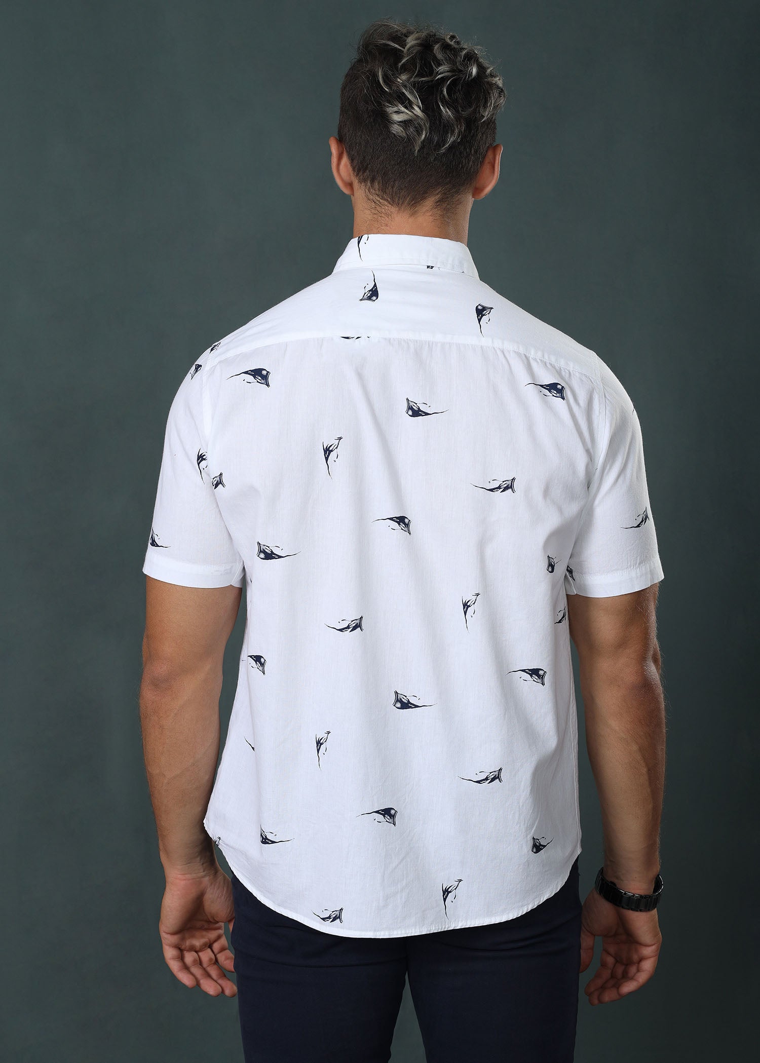 White Casual Printed S/S Shirt