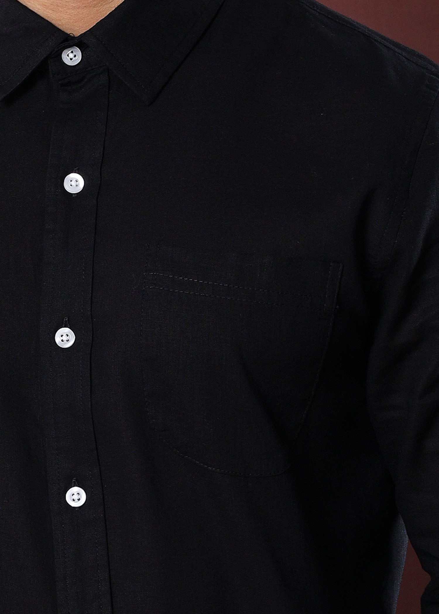 Black Linen Double Pocket's Shirt
